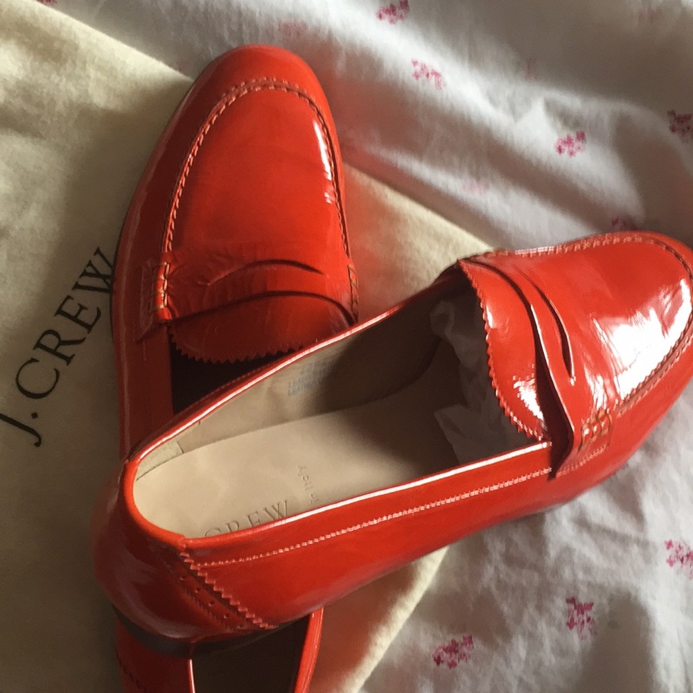 J crew orange patent biella loafer. BN with bag